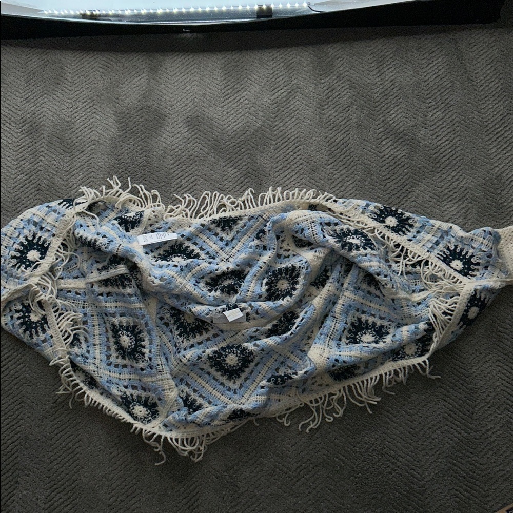 House Of Harlow 1960 Blue and Cream Crochet Fringe Sweater Shrug Coverup
One Siz - Picture 9 of 9